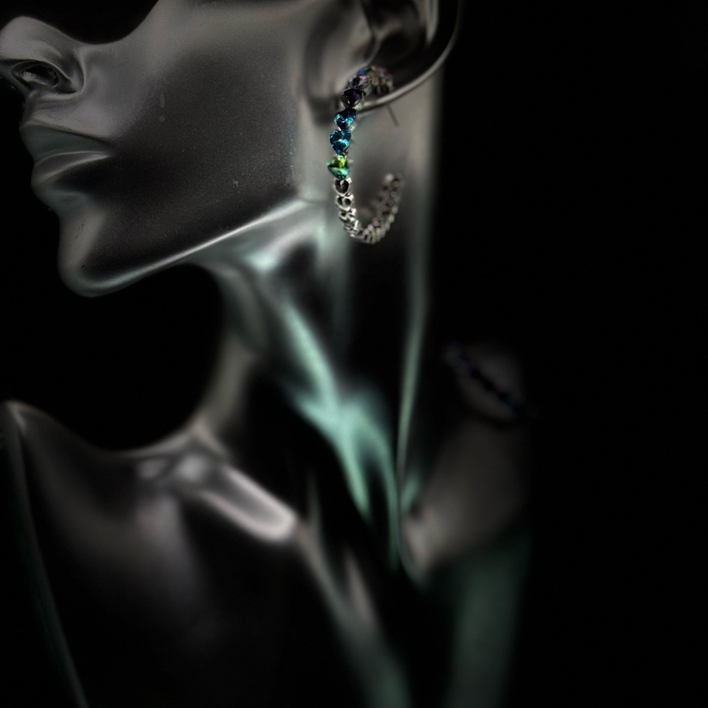Multicolor Crystal Chain Hoop Earrings for Women